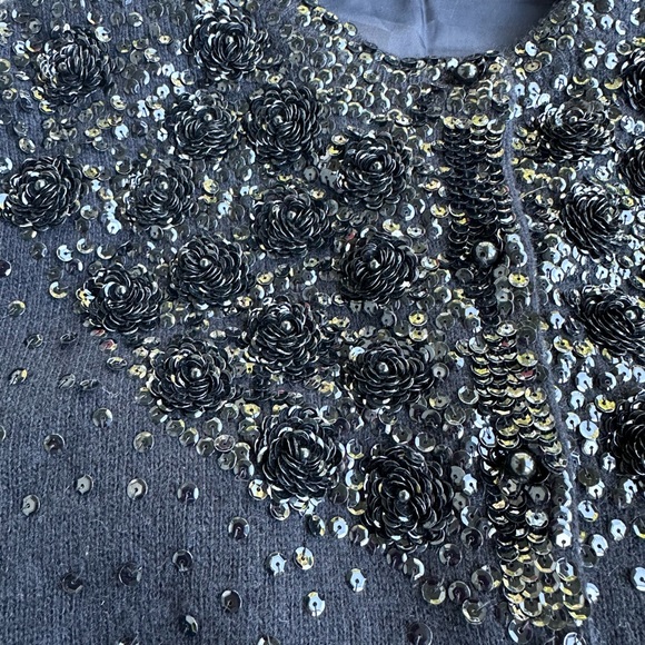 VIVIEN FOREST BLACK BEAD/SEQUIN cardigan EMBELLISHED LINED SZ MEDIUM SO SOFT!! - Picture 14 of 16
